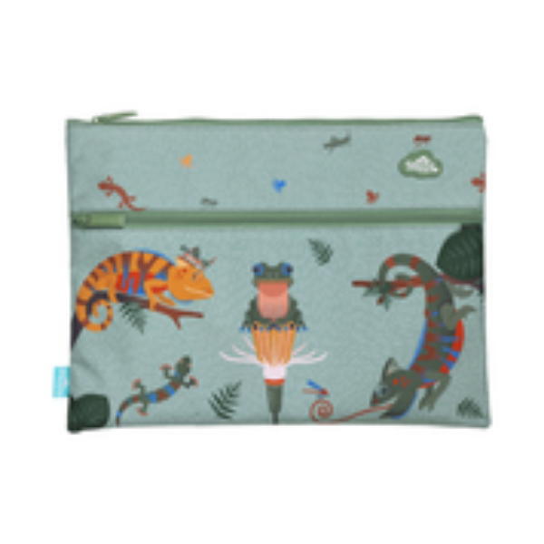 Picture of A4 TWIN ZIP PENCIL CASE - QUIRKY CHAMELEON