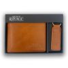 Picture of BROWN LEATHER WALLET AND KEYRING SET