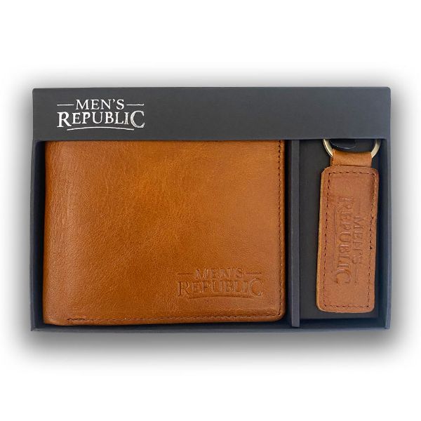 Picture of BROWN LEATHER WALLET AND KEYRING SET