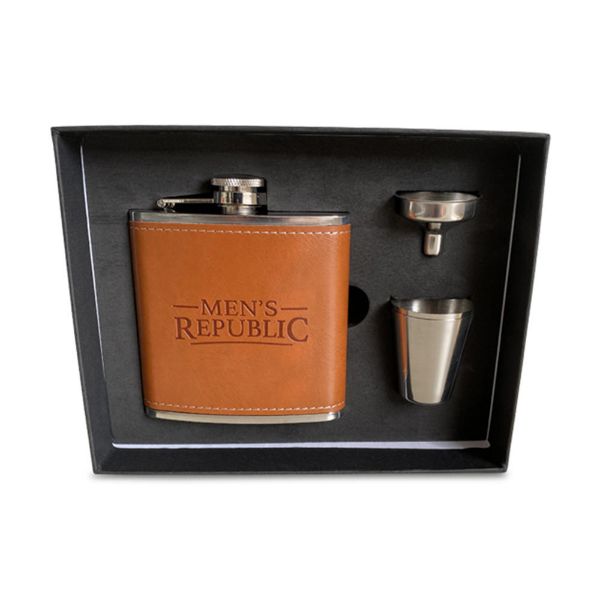 Picture of HIP FLASK, FUNNEL AND 2 CUPS SET IN BROWN