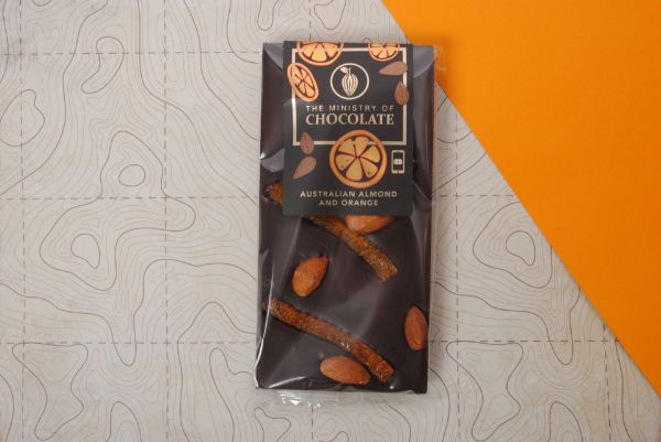 Picture of AUSSIE ALMOND & ORANGE DARK CHOCOLATE 100G BAR