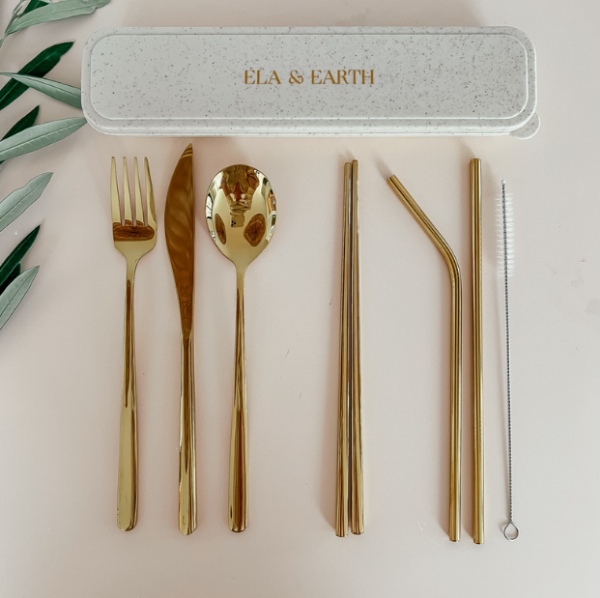 Picture of ELA & EARTH 7 PIECE REUSEABLE CUTLERY SET - GOLD