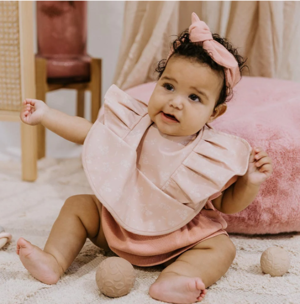 Picture of DUSTY ROSE FLOWER FRILL SNUGGLE BIB