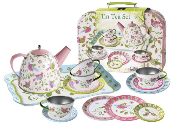 Picture of TIN TEA SET IN CARRYCASE BIRD